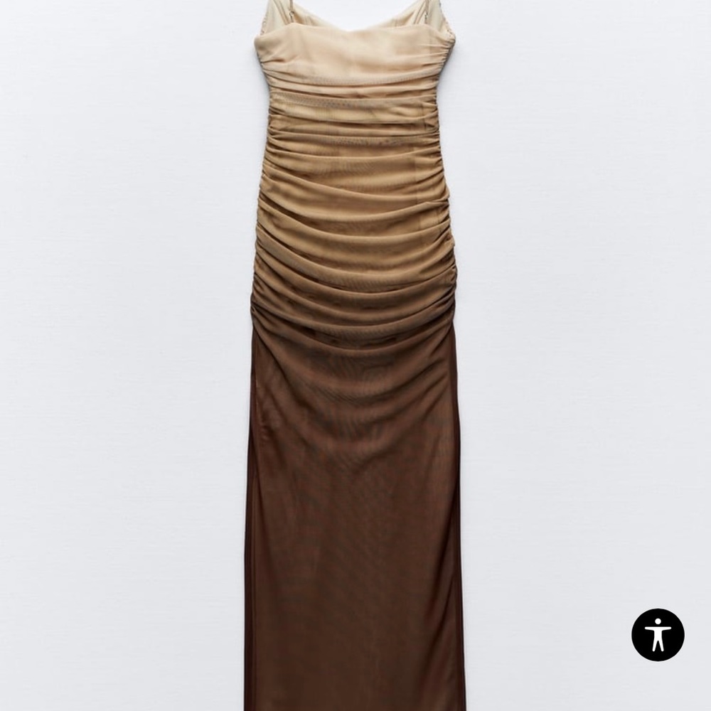 Zara Women’s Medium Brown Nude Print Dress with Tulle NWT Adjustable Straps.